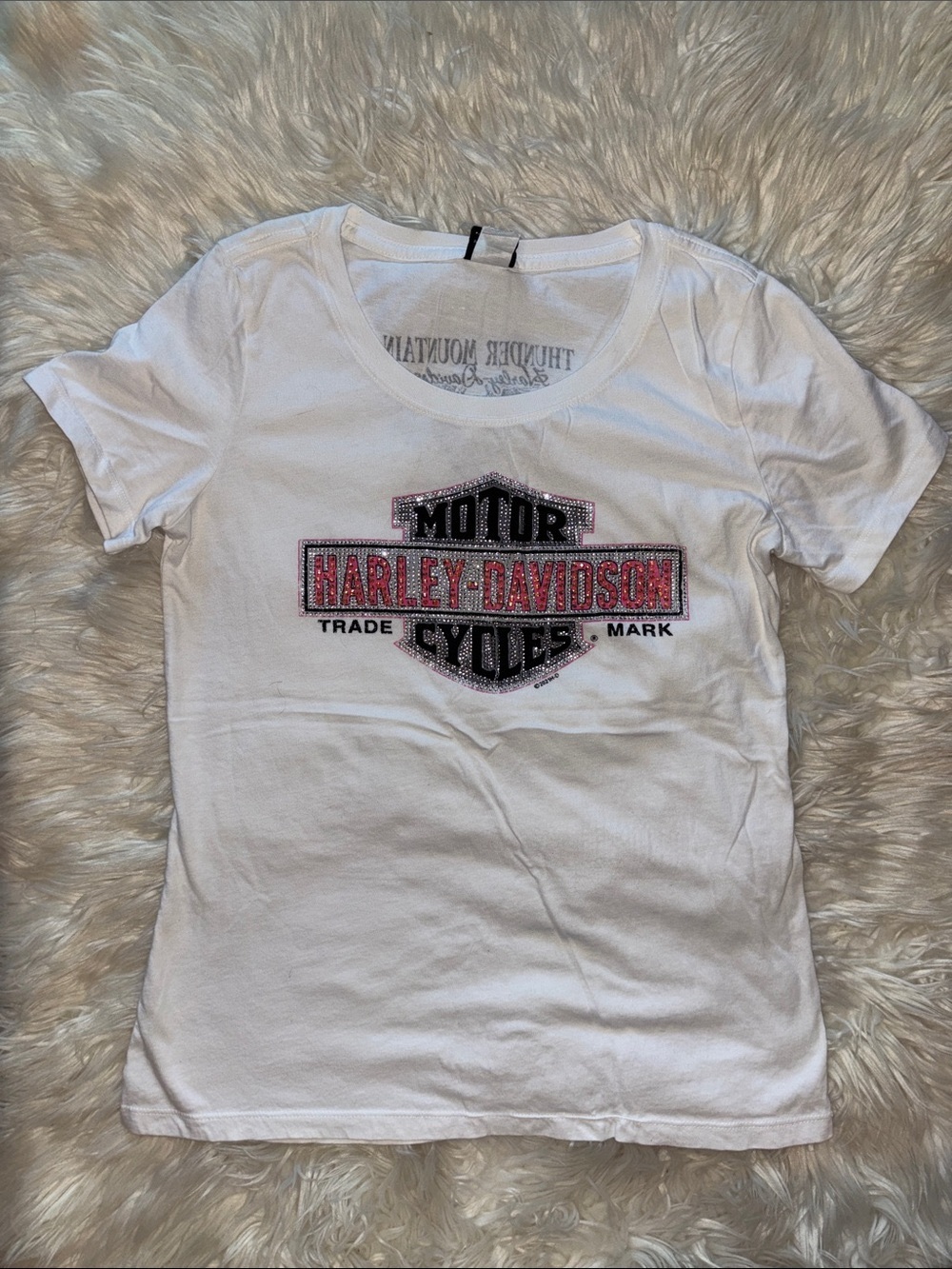 Harley-Davidson White Tee with Pink Glitter Logo